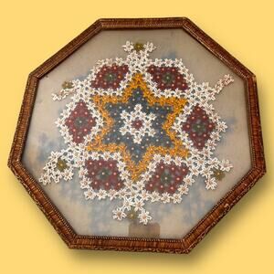 Vintage 20s Beading Under Glass Vanity Tray Framed Wall Decor Framed Flapper